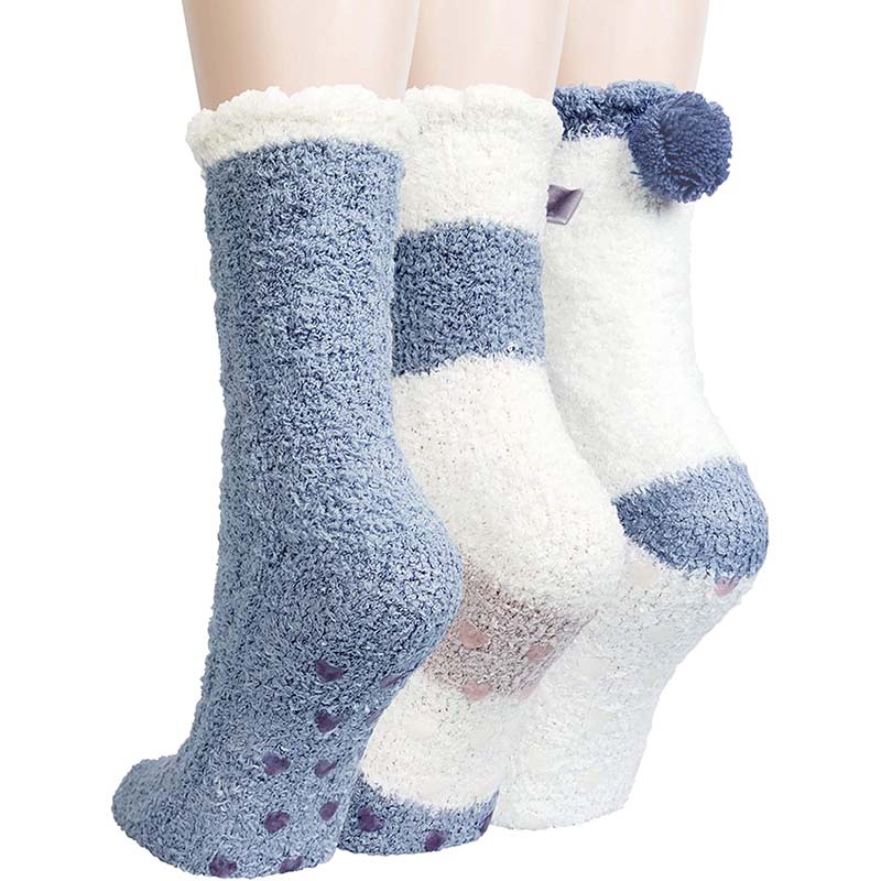 Womens Winter Socks Small Pompom Warm Fuzzy Cozy Soft Slipper Socks Gifts Set