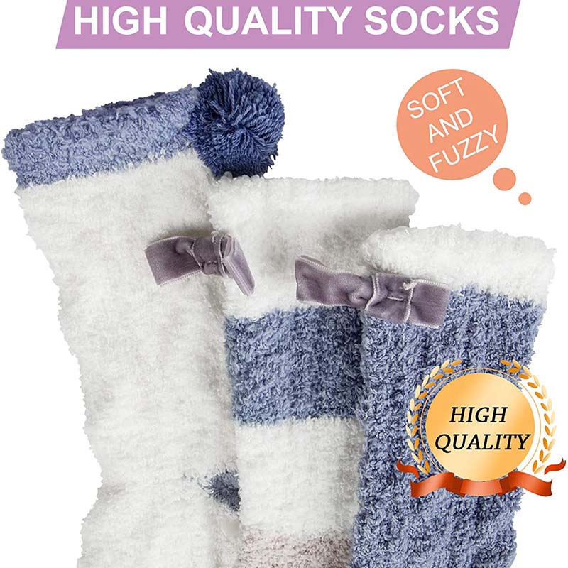 Womens Winter Socks Small Pompom Warm Fuzzy Cozy Soft Slipper Socks Gifts Set