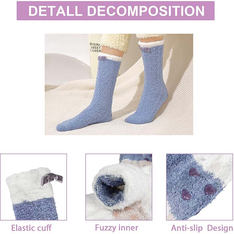 Womens Winter Socks Small Pompom Warm Fuzzy Cozy Soft Slipper Socks Gifts Set