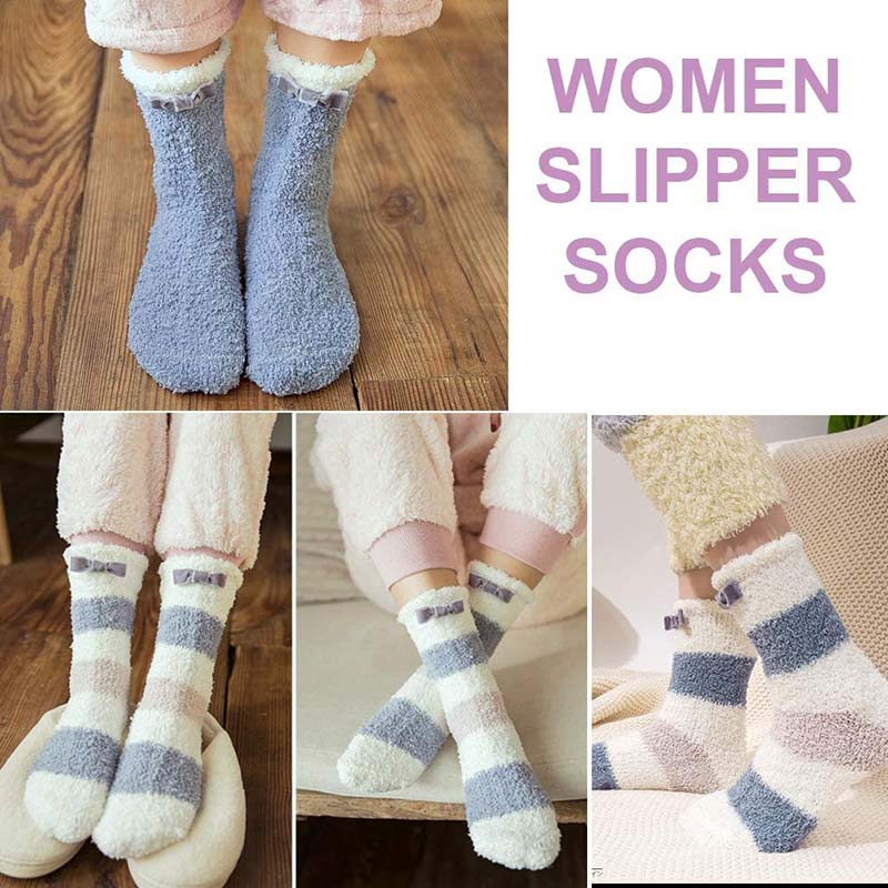 Womens Winter Socks Small Pompom Warm Fuzzy Cozy Soft Slipper Socks Gifts Set