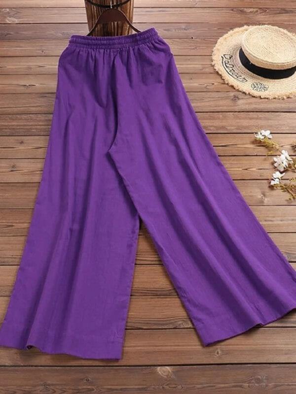 Women Linen Pants Wide-leg Cotton Palazzo Trousers - CHALIER