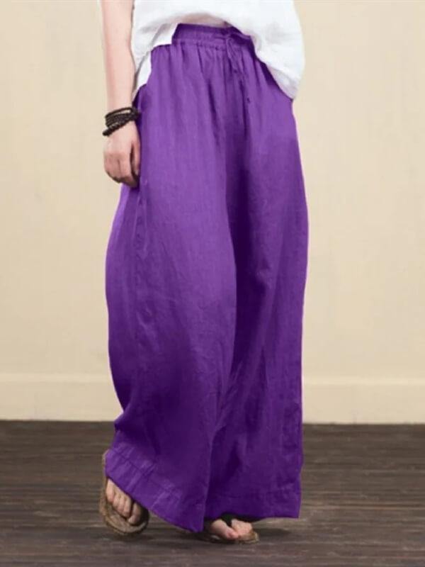 Women Linen Pants Wide-leg Cotton Palazzo Trousers - CHALIER