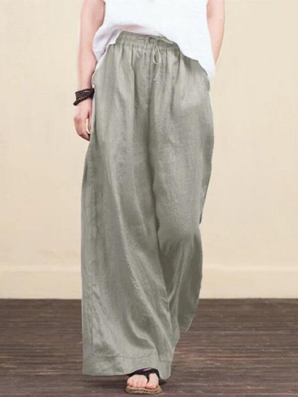 Women Linen Pants Wide-leg Cotton Palazzo Trousers - CHALIER