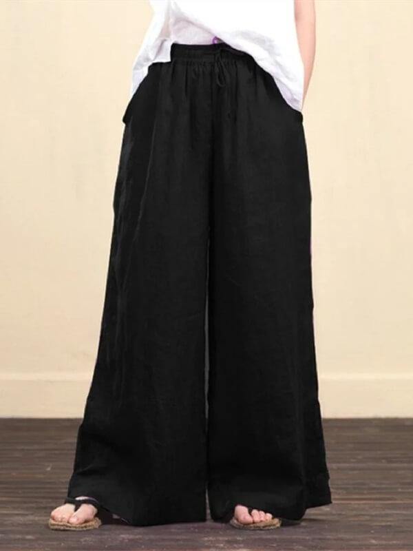 Women Linen Pants Wide-leg Cotton Palazzo Trousers - CHALIER