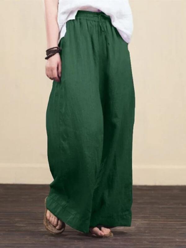 Women Linen Pants Wide-leg Cotton Palazzo Trousers - CHALIER