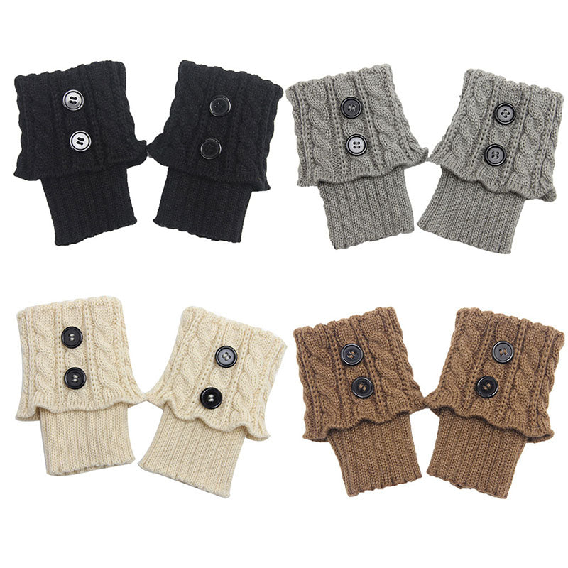 Women Winter Knitting Wool Leg Warmers Boot Cover Warm Socks Solid Color Socks Boot Toppers - CHALIER