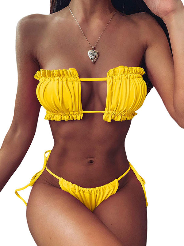 Sexy Strapless Bikini Set Soft Drawstring Two-Piece Swimsuits