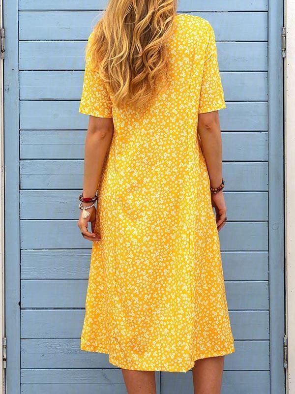 Women's Floral Printed Dress Casual Short Sleeve Midi Dress Plus Size - CHALIER