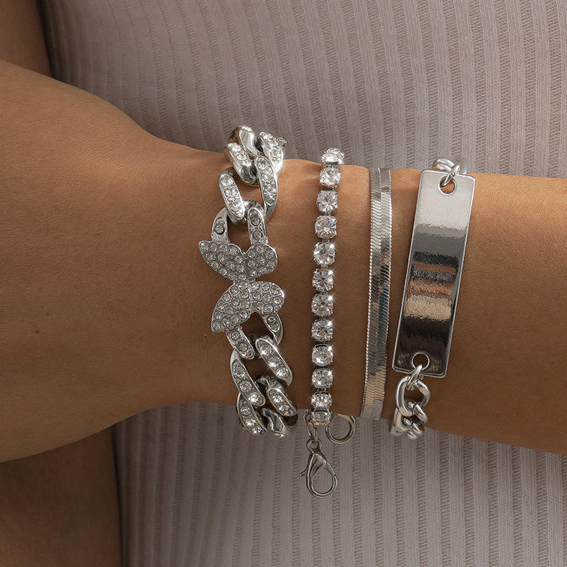 Female Fashionable Bracelets Woman Design Silver Butterfly Hot Jewelry Set