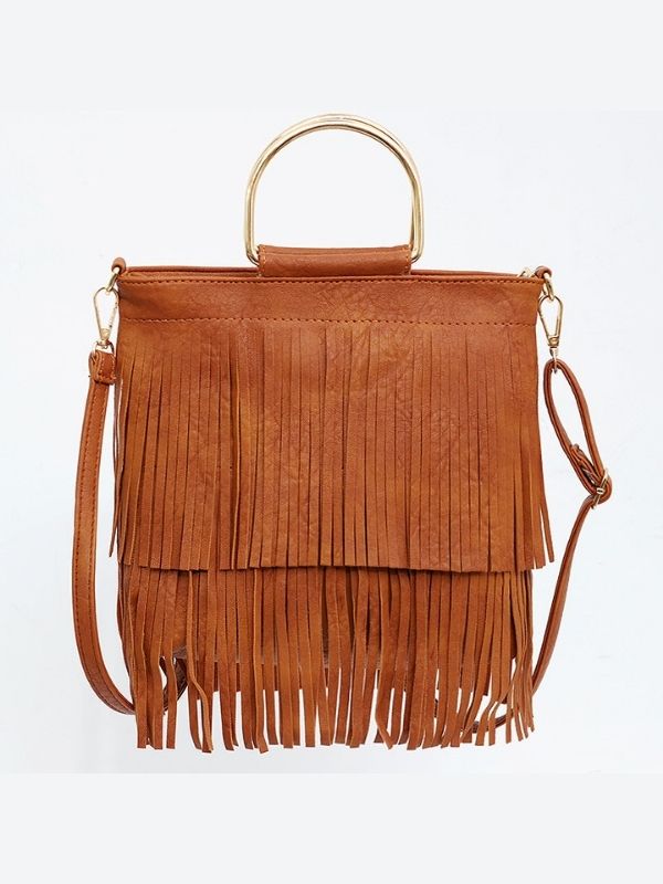 Women Solid Tassel Shoulder Messenger Handbag