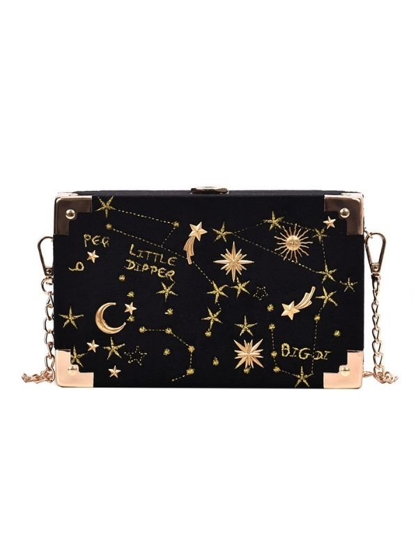 Star & Moon Embroidered Box Clutch Bag Evening Bag