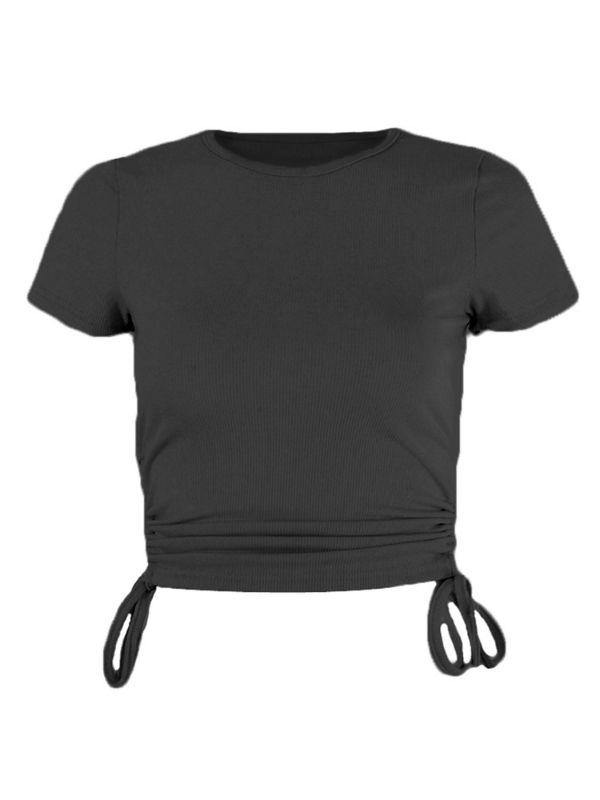 Women's Short-Sleeve T-shirt Drawstring Crop Top - CHALIER