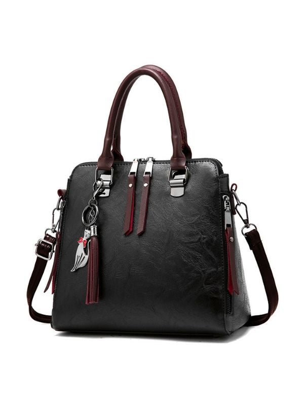 Women Vintage Leather Tassel Handbag Crossbody Shoulder Bag