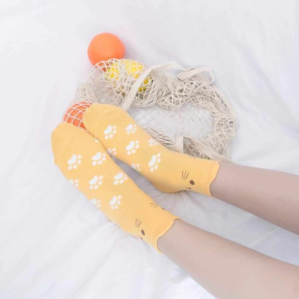 Womens Cotton Cartoon Cute Cat Ears Socks Set 5 Pairs - CHALIER