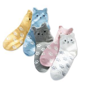 Womens Cat Ear Cozy Soft  Socks Gifts 5 Pairs - CHALIER
