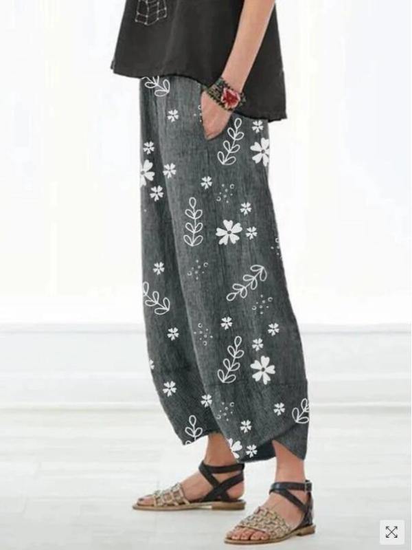 Casual Floral Printed Pockets Women Boho Spring Summer  Pants - CHALIER