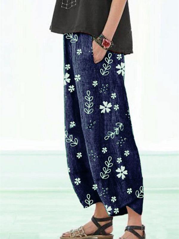 Casual Floral Printed Pockets Women Boho Spring Summer  Pants - CHALIER