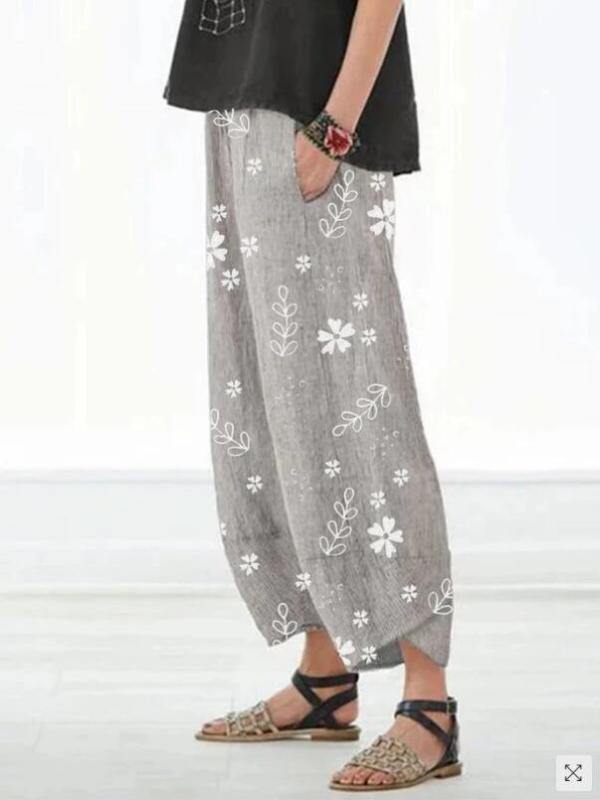 Casual Floral Printed Pockets Women Boho Spring Summer  Pants - CHALIER