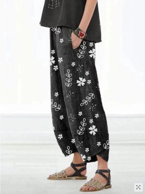 Casual Floral Printed Pockets Women Boho Spring Summer  Pants - CHALIER