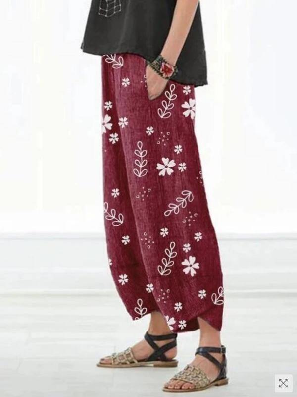 Casual Floral Printed Pockets Women Boho Spring Summer  Pants - CHALIER