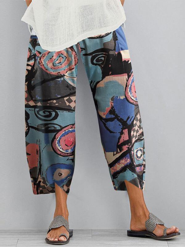 Chalier Loose Pocket Casual Print Pants Wide Leg Pants - CHALIER