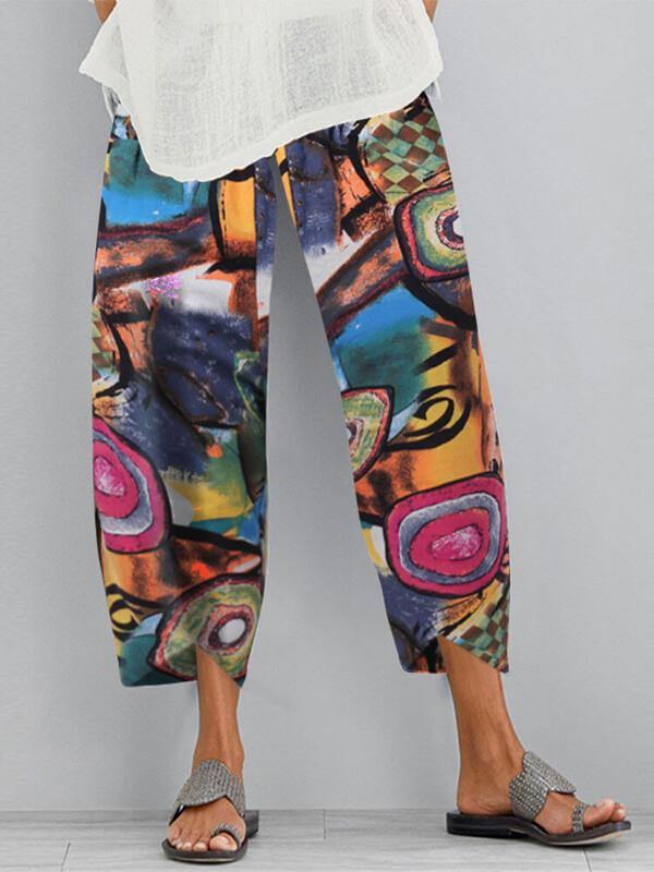 Chalier Loose Pocket Casual Print Pants Wide Leg Pants - CHALIER