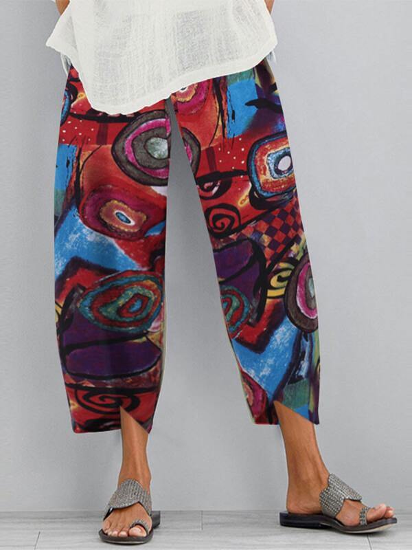 Chalier Loose Pocket Casual Print Pants Wide Leg Pants - CHALIER