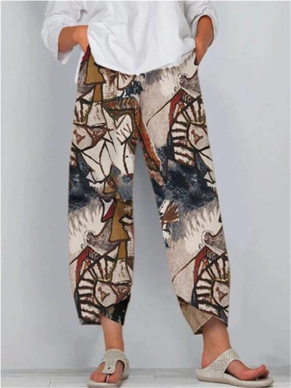 Chalier Loose Pocket Casual Print Pants Wide Leg Pants - CHALIER
