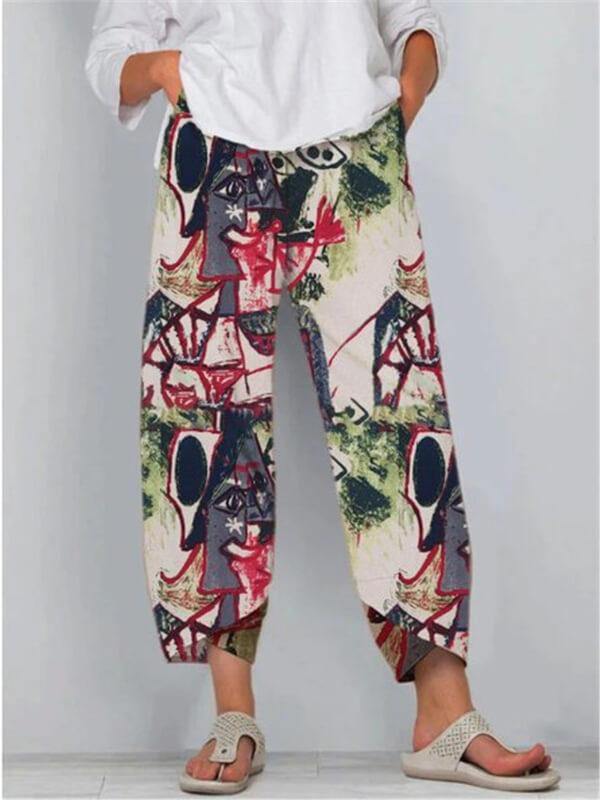 Chalier Loose Pocket Casual Print Pants Wide Leg Pants - CHALIER