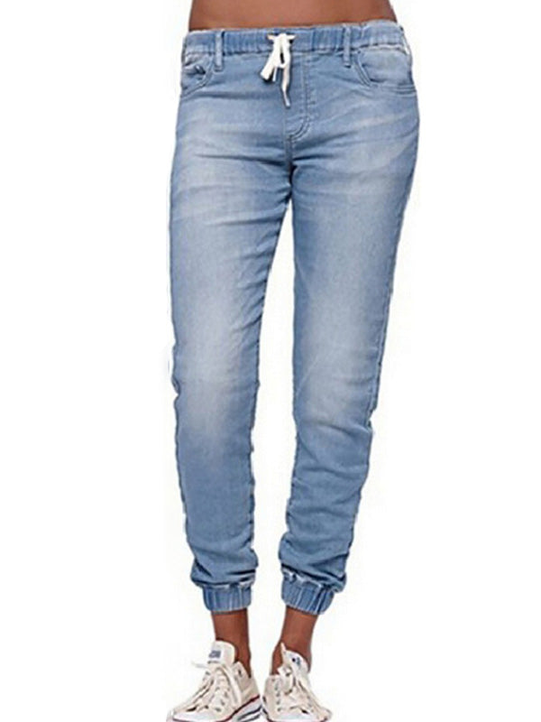 Women's Drawstring Jeans Ankle Banded Pants Plus Size