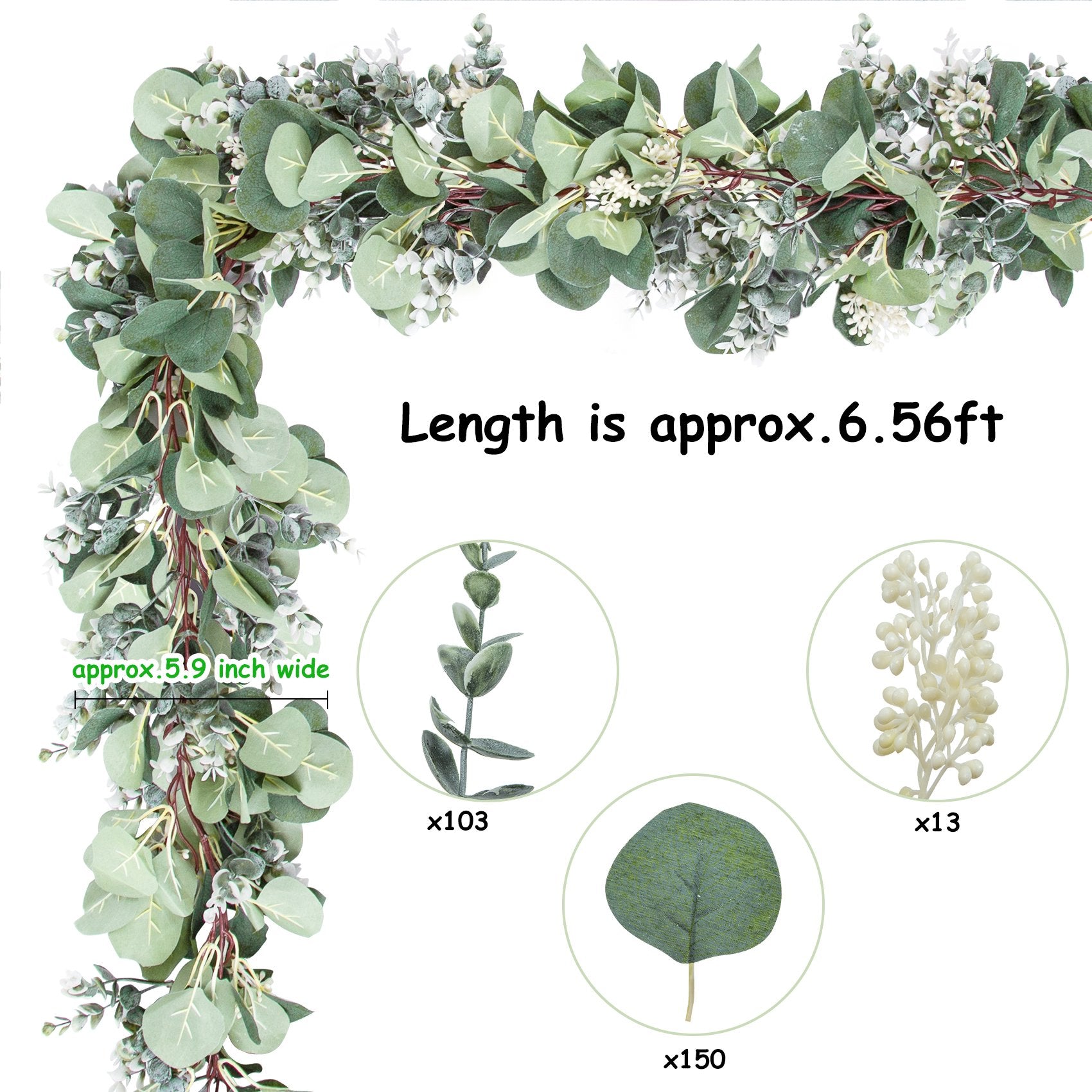 6.56 Ft Eucalyptus Garland Lush Silver Dollar Eucalyptus Leaves Boxwood Artificial Greenery Garland Faux Vines For Wedding Party
