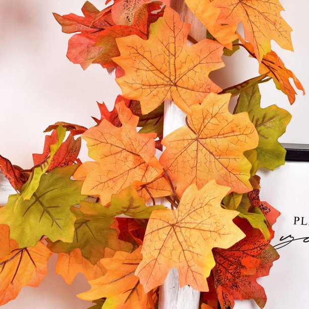 2 Pack Maple Leaves Fall Garland - 6ft/Strand Artificial Fall Foliage Garland Colorful Autumn Decoration for Home Wedding Party Thanksgiving
