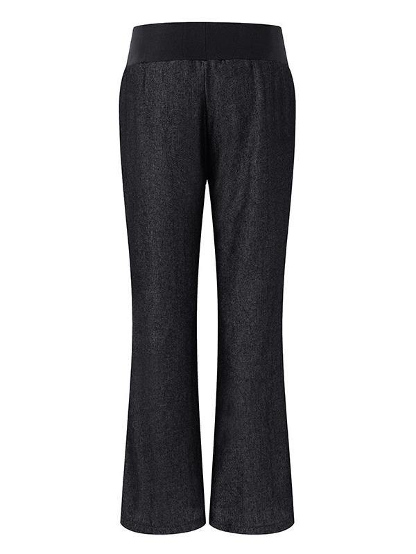 Women Loose Bell Bottom Baggy Jeans High Elastic Waist Plus Size Basic Cotton Casual Pants - CHALIER