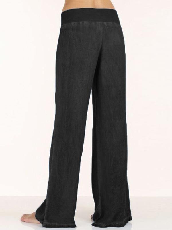 Women Loose Bell Bottom Baggy Jeans High Elastic Waist Plus Size Basic Cotton Casual Pants - CHALIER