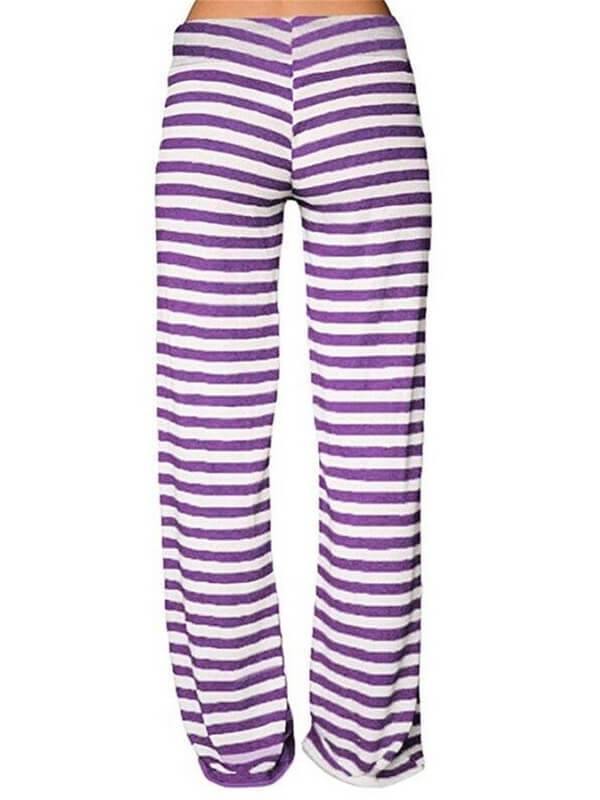 Womens Comfy Stretch Stripe Drawstring Long Wide Leg Lounge Loose High Waist Palazzo Pants Yoga Sport Sweatpants Plus Size - CHALIER