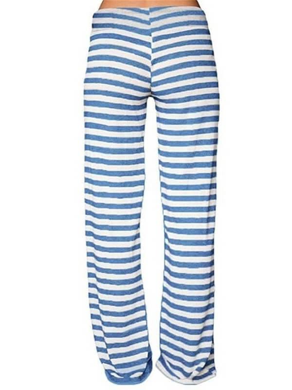Womens Comfy Stretch Stripe Drawstring Long Wide Leg Lounge Loose High Waist Palazzo Pants Yoga Sport Sweatpants Plus Size - CHALIER