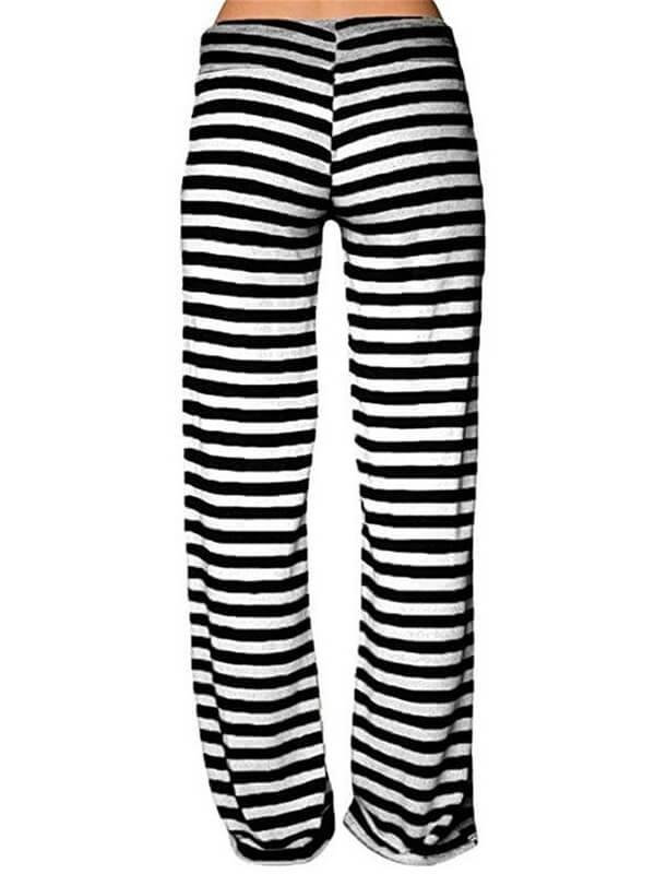 Womens Comfy Stretch Stripe Drawstring Long Wide Leg Lounge Loose High Waist Palazzo Pants Yoga Sport Sweatpants Plus Size - CHALIER