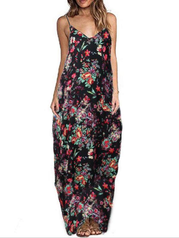 Women's Cotton Floral Printed Loose Sleeveless Maxin Slip Dress Plus Size - CHALIER