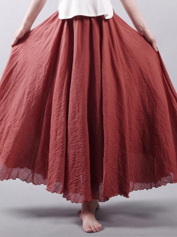 Long Simple Cotton linen Skirts - CHALIER