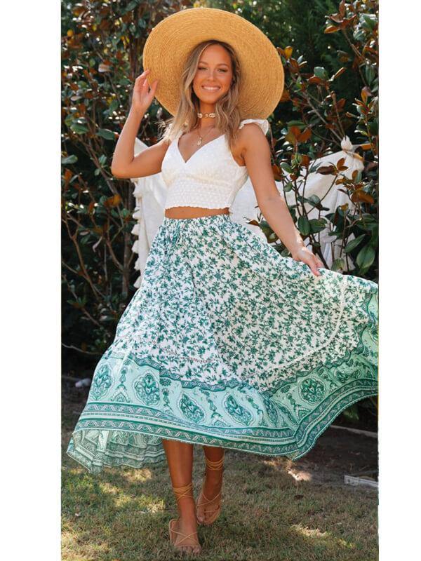 Chalier Holiday Shift Bohemian Floral Printed Maxi Skirt - CHALIER