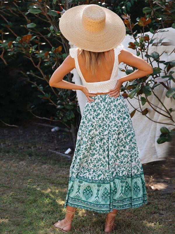 Chalier Holiday Shift Bohemian Floral Printed Maxi Skirt - CHALIER