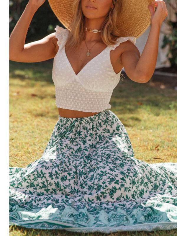 Chalier Holiday Shift Bohemian Floral Printed Maxi Skirt - CHALIER