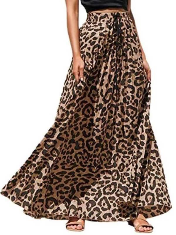 Chalier Printed Holiday Leopard Long Beach Casual Maxi Skirts - CHALIER