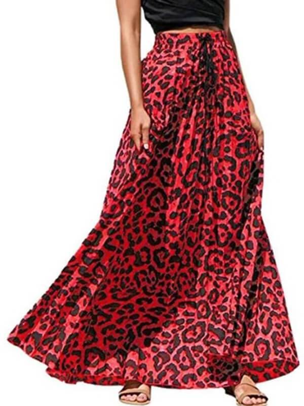 Chalier Printed Holiday Leopard Long Beach Casual Maxi Skirts - CHALIER