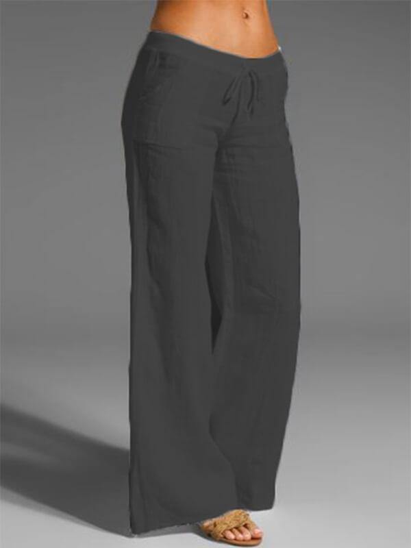 Women Plus Size Slacks Cotton Linen Sweet Solid Daily Pants  Palazzo Pants - CHALIER