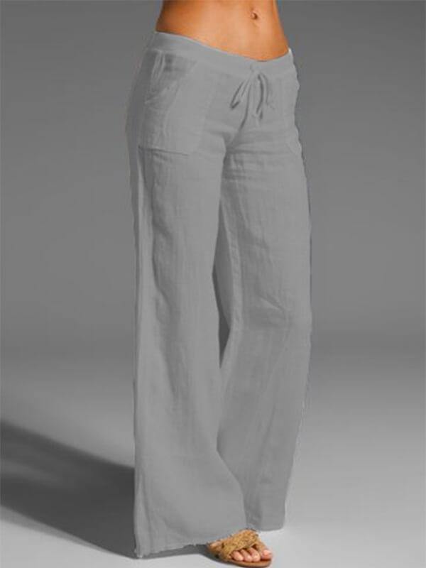 Women Plus Size Slacks Cotton Linen Sweet Solid Daily Pants  Palazzo Pants - CHALIER