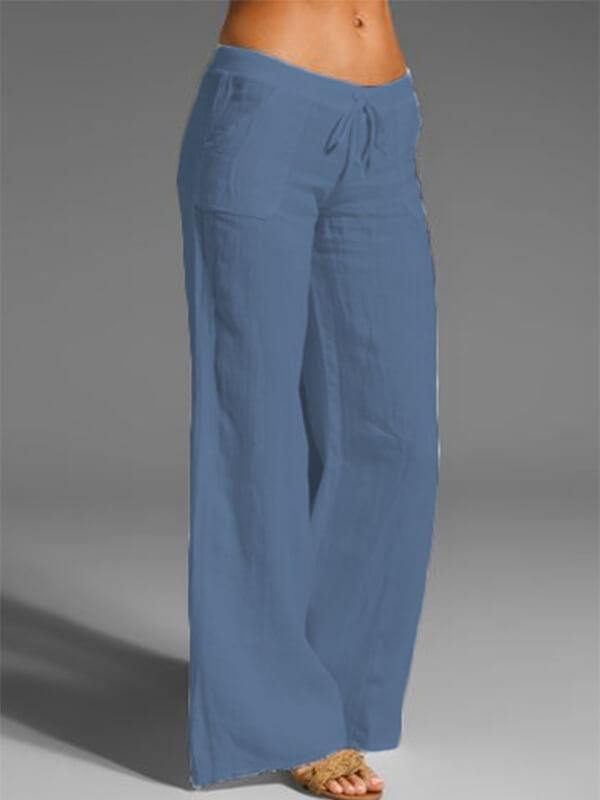 Women Plus Size Slacks Cotton Linen Sweet Solid Daily Pants  Palazzo Pants - CHALIER